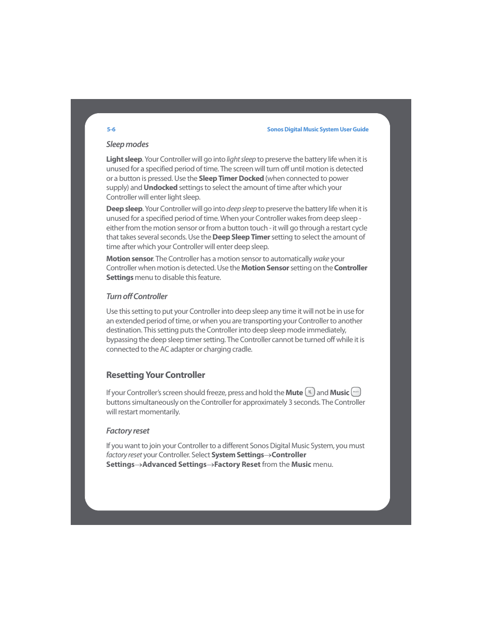 Sleep modes, Turn off controller | Sonos Digital Music System User Manual | Page 70 / 114