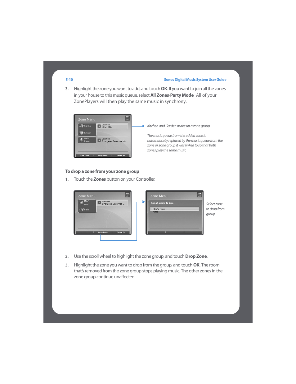 To drop a zone from your zone group | Sonos Digital Music System User Manual | Page 74 / 114