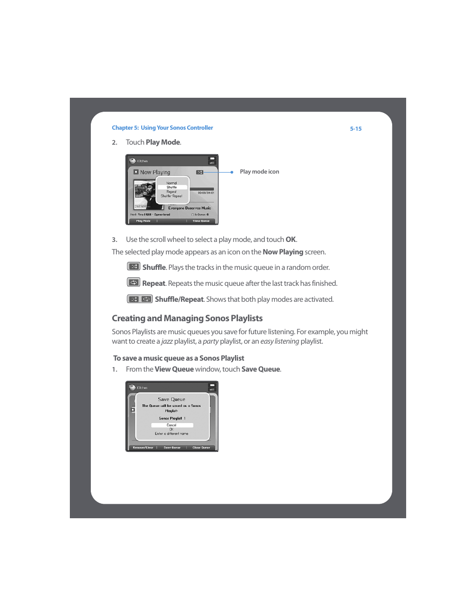 Creating and managing sonos playlists, To save a music queue as a sonos playlist, Creating and managing sonos playlists -15 | Sonos Digital Music System User Manual | Page 79 / 114
