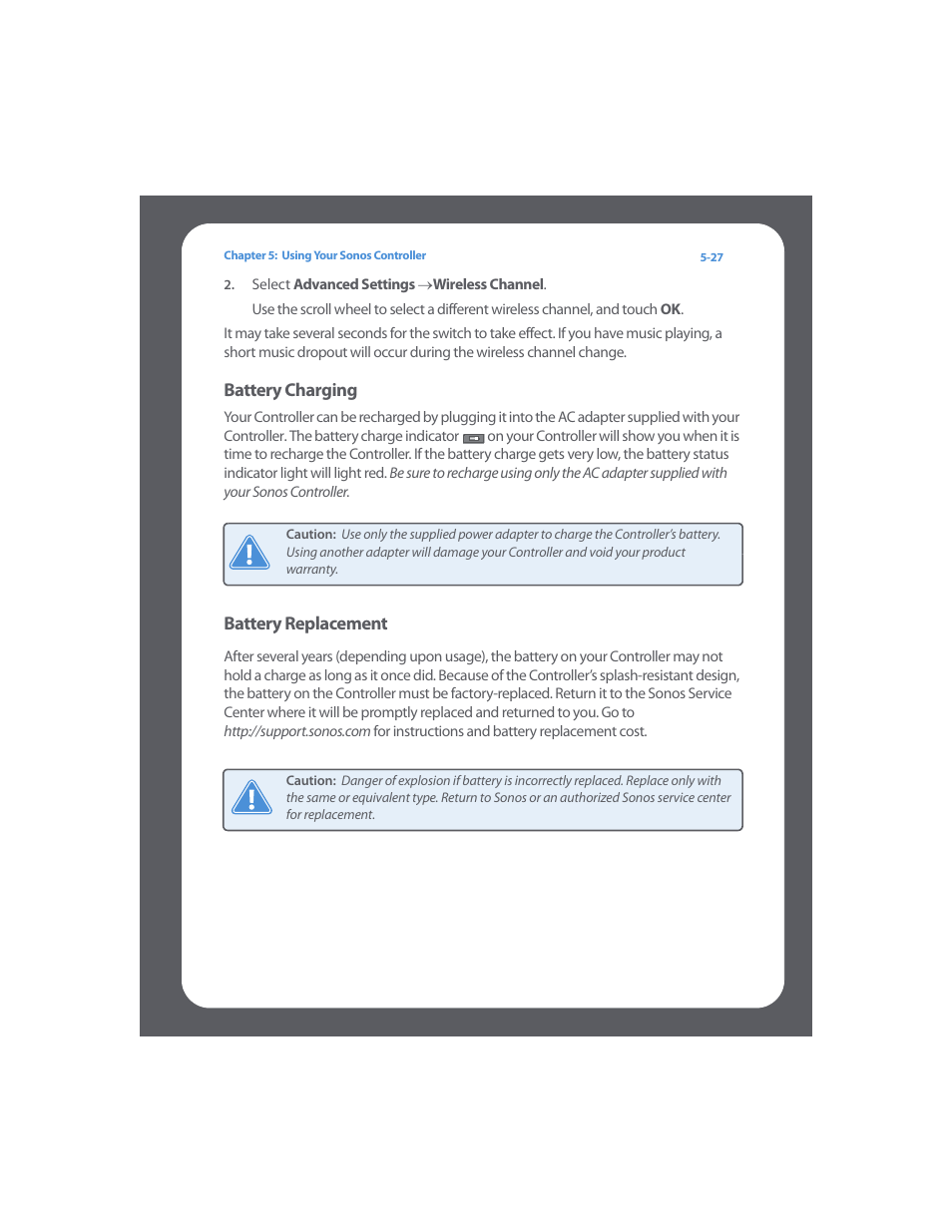 Battery charging, Battery charging -27 | Sonos Digital Music System User Manual | Page 91 / 114