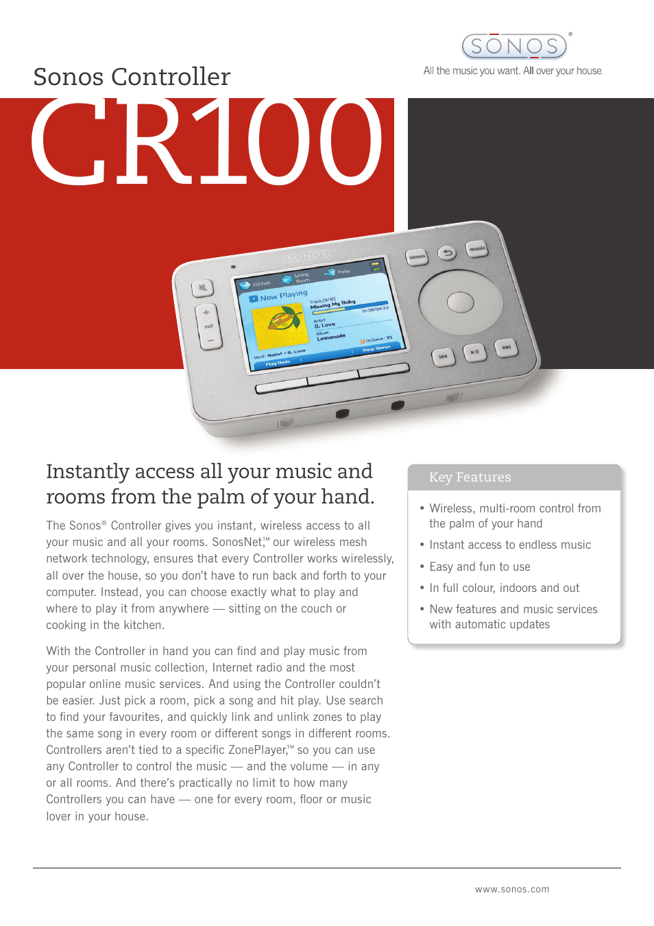 Sonos Controller CR100 User Manual | 2 pages