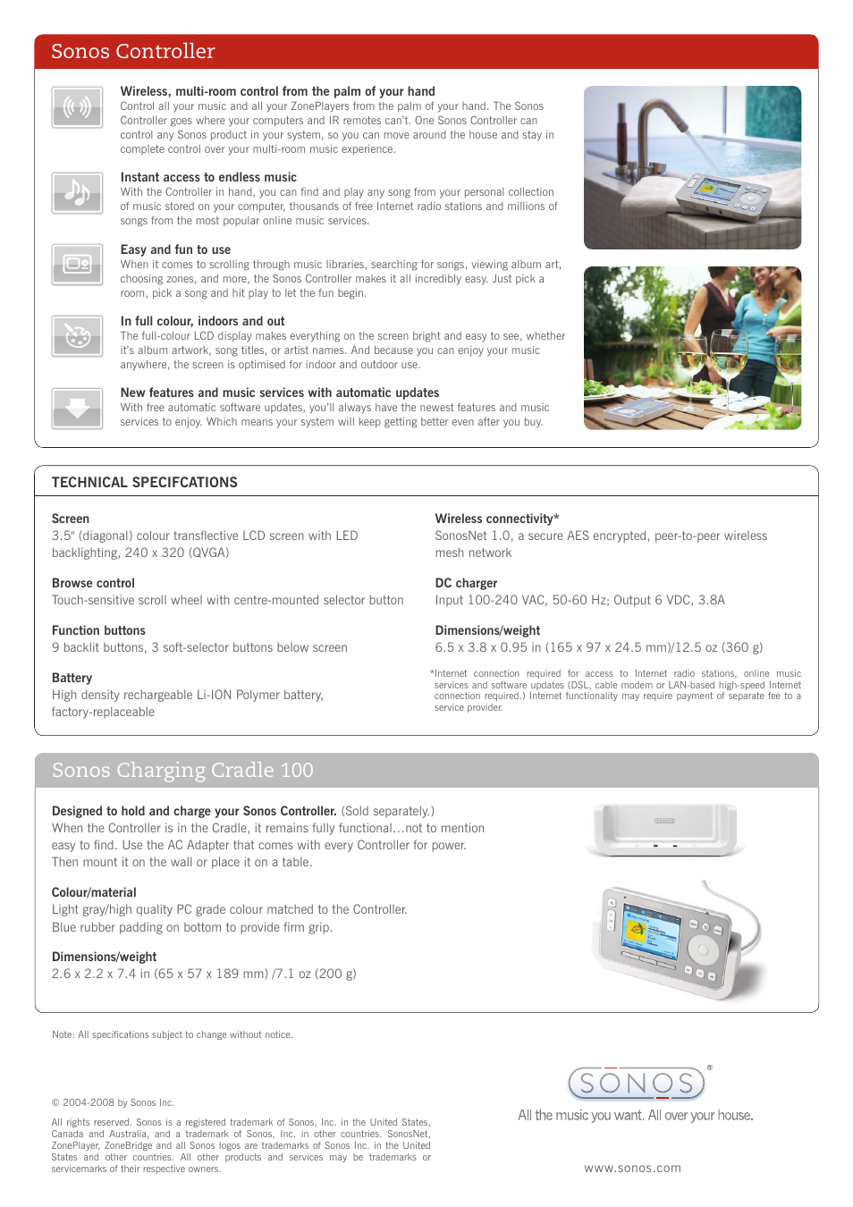 Sonos controller, Sonos charging cradle 100 | Sonos Controller CR100 User Manual | Page 2 / 2