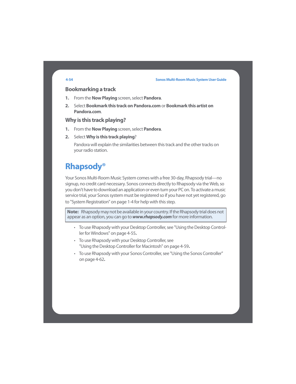 Rhapsody, Rhapsody® -54 | Sonos Multi-Room Music System User Manual | Page 106 / 222