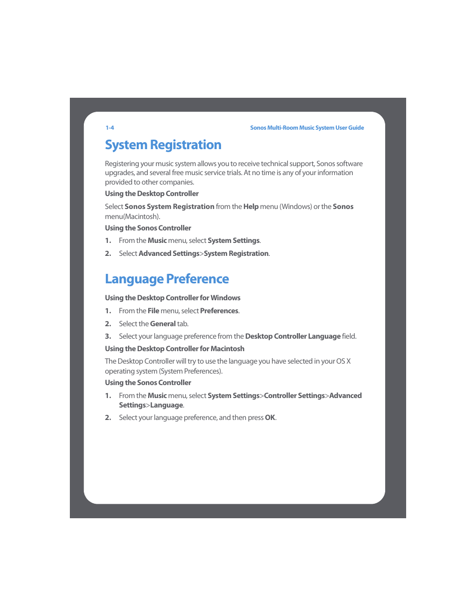 System registration, Language preference, System registration -4 language preference -4 | Sonos Multi-Room Music System User Manual | Page 12 / 222