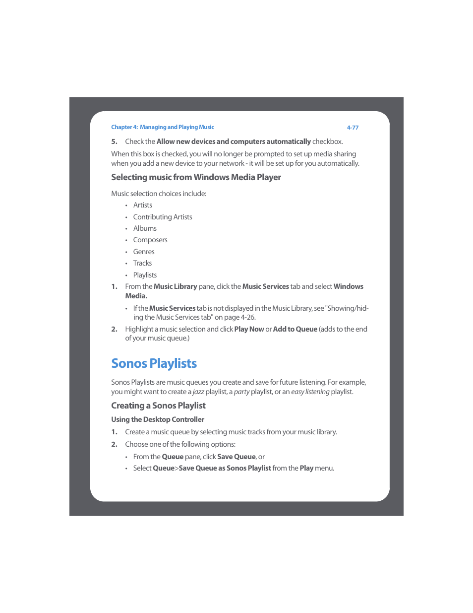 Sonos playlists, Sonos playlists -77 | Sonos Multi-Room Music System User Manual | Page 129 / 222
