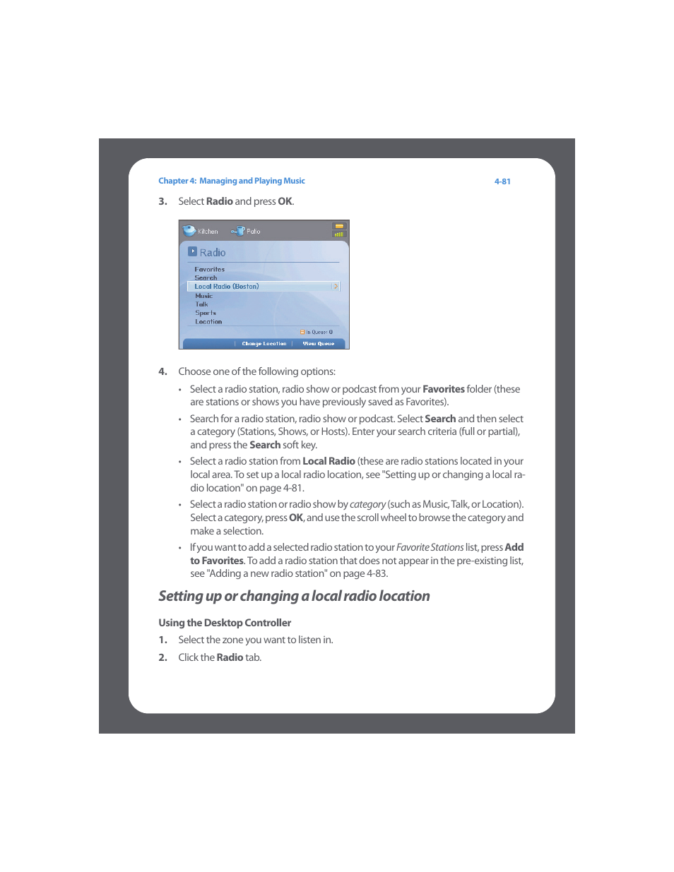 Setting up or changing a local radio location, Setting up or changing a local radio location -81 | Sonos Multi-Room Music System User Manual | Page 133 / 222