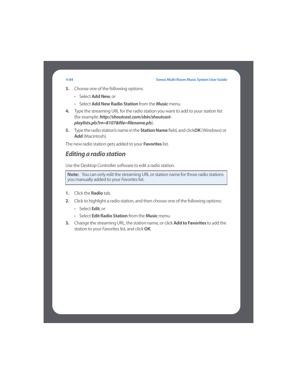 Editing a radio station, Editing a radio station -84 | Sonos Multi-Room Music System User Manual | Page 136 / 222