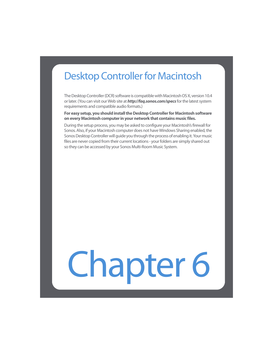 Desktop controller for macintosh, Chapter 6 desktop controller for macintosh, Chapter 6 | Sonos Multi-Room Music System User Manual | Page 150 / 222