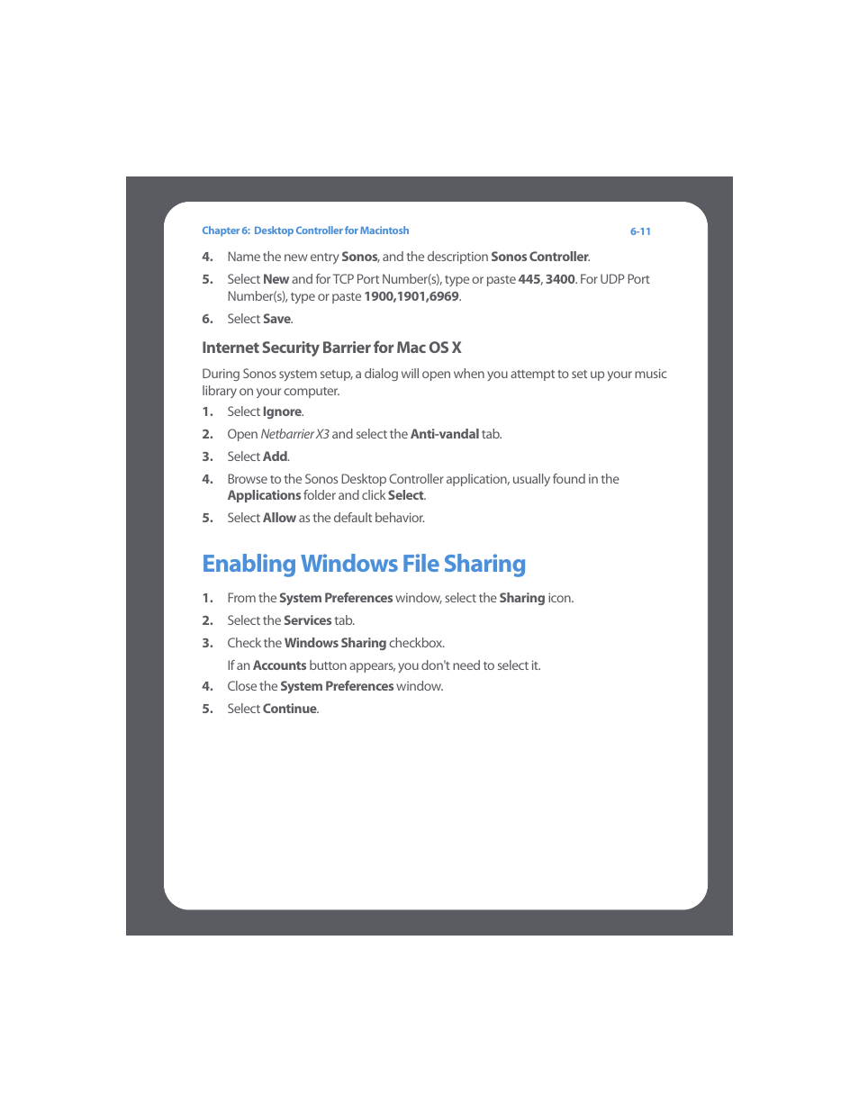 Enabling windows file sharing, Enabling windows file sharing -11 | Sonos Multi-Room Music System User Manual | Page 160 / 222