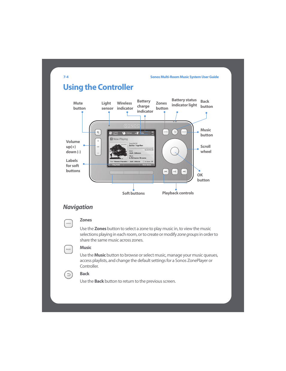 Using the controller, Navigation, Using the controller -4 | Navigation -4 | Sonos Multi-Room Music System User Manual | Page 164 / 222