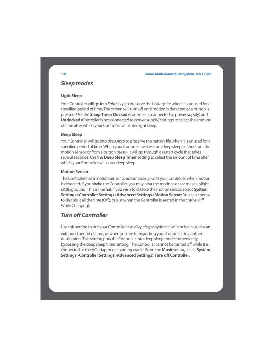 Sleep modes, Sleep modes -8, Turn off controller | Sonos Multi-Room Music System User Manual | Page 168 / 222