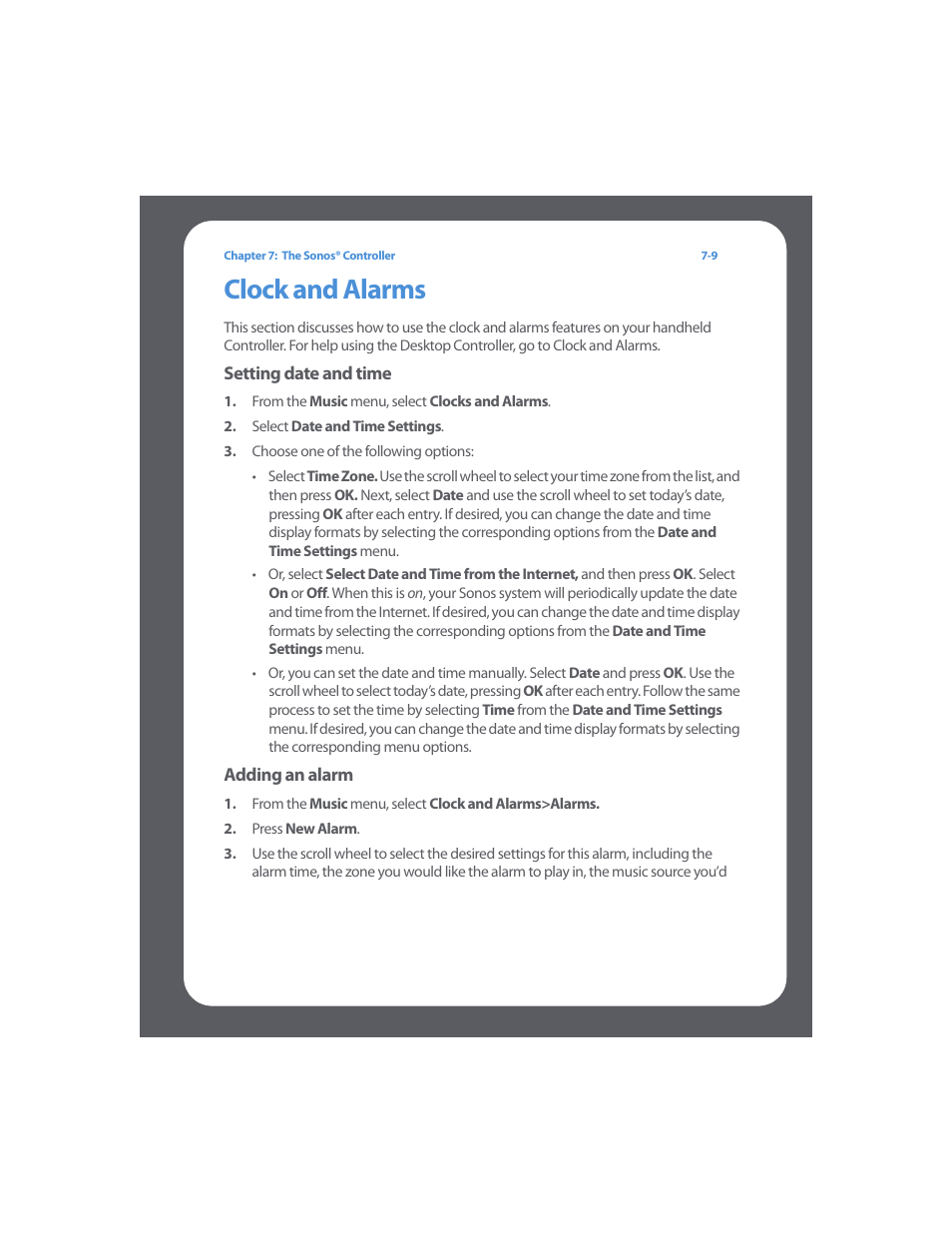 Clock and alarms, Clock and alarms -9 | Sonos Multi-Room Music System User Manual | Page 169 / 222