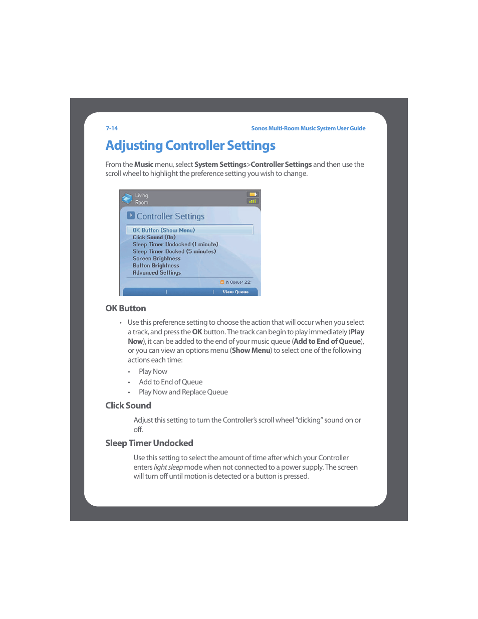 Adjusting controller settings, Adjusting controller settings -14 | Sonos Multi-Room Music System User Manual | Page 174 / 222