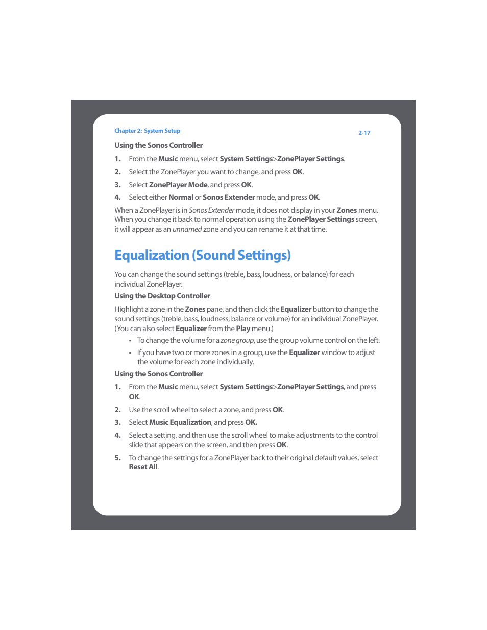 Equalization (sound settings), Equalization (sound settings) -17 | Sonos Multi-Room Music System User Manual | Page 32 / 222