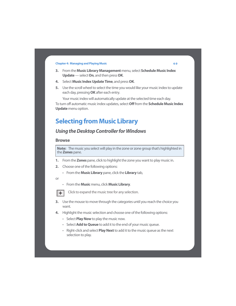 Selecting from music library, Using the desktop controller for windows, Selecting from music library -9 | Using the desktop controller for windows -9 | Sonos Multi-Room Music System User Manual | Page 61 / 222