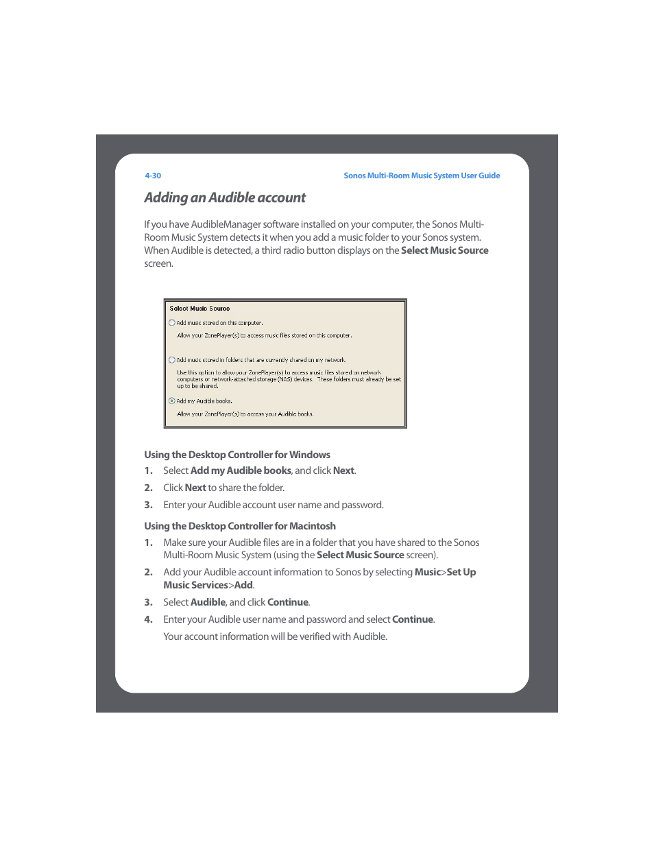 Adding an audible account, Adding an audible account -30 | Sonos Multi-Room Music System User Manual | Page 82 / 222
