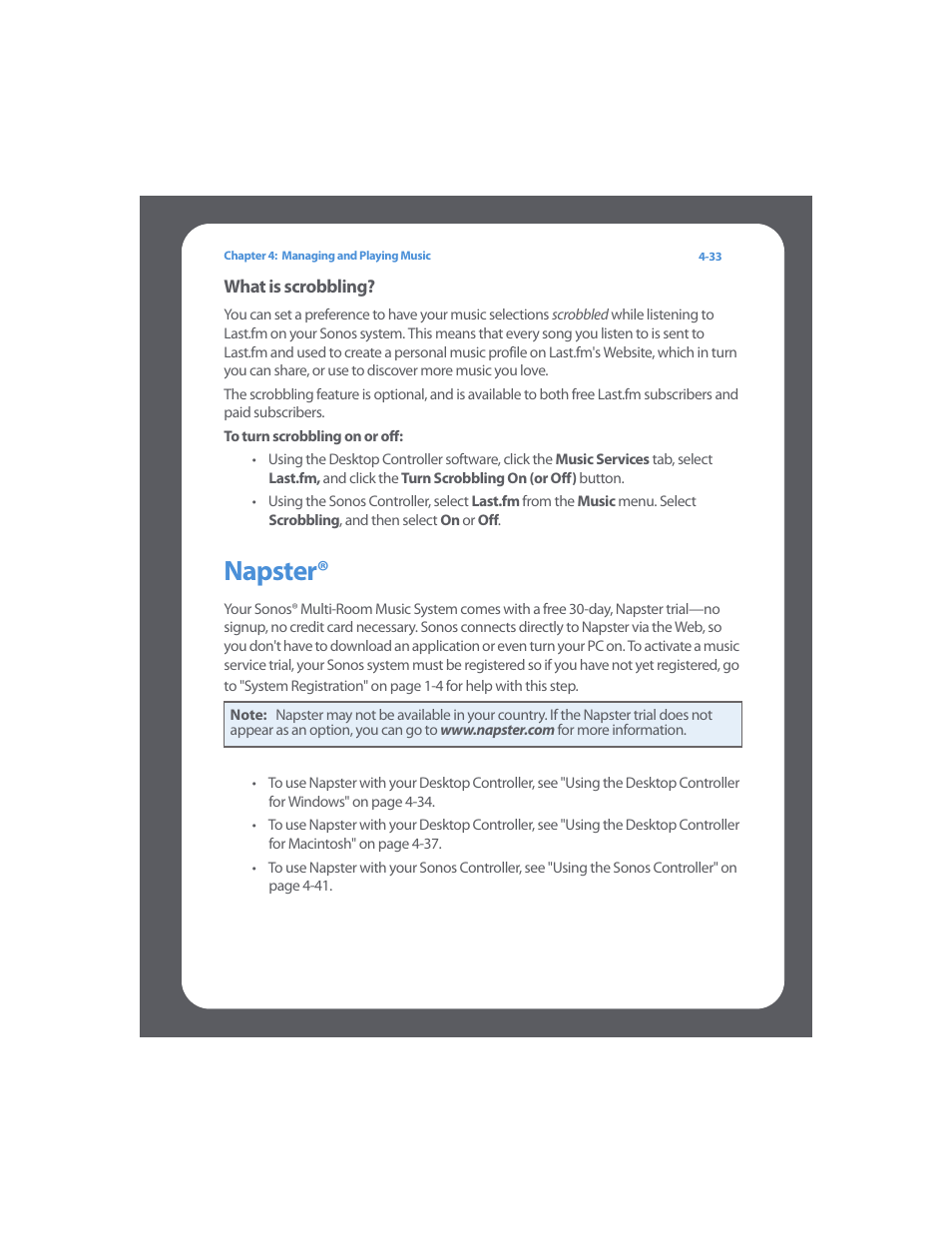 Napster, Napster® -33 | Sonos Multi-Room Music System User Manual | Page 85 / 222