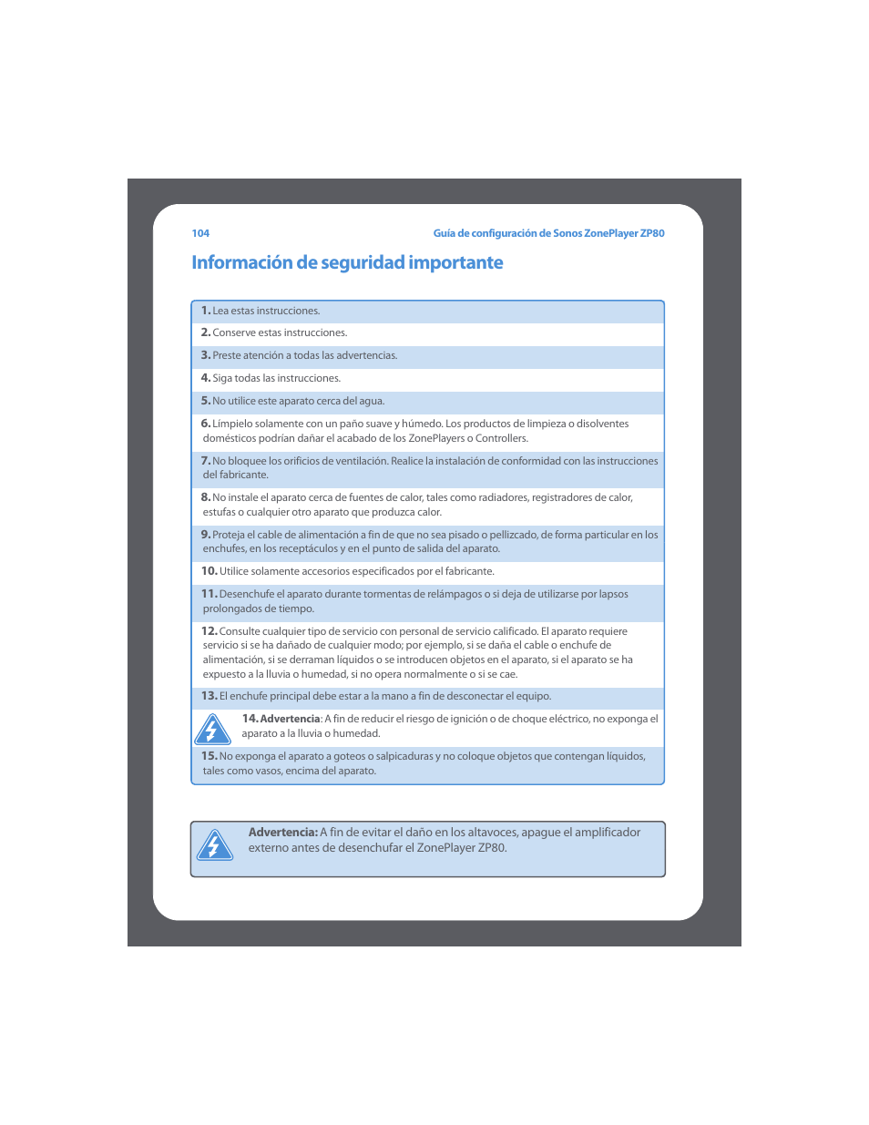 Información de seguridad importante | Sonos ZonePlayer ZP80 User Manual | Page 108 / 128