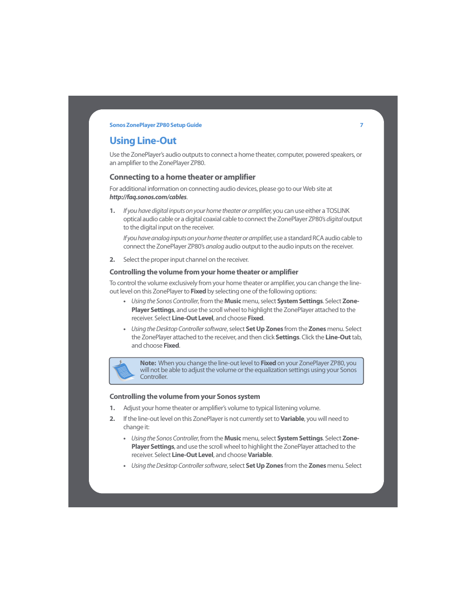 Using line-out | Sonos ZonePlayer ZP80 User Manual | Page 11 / 128