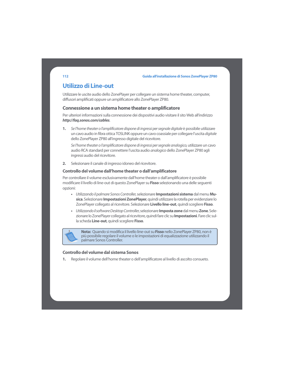 Utilizzo di line-out | Sonos ZonePlayer ZP80 User Manual | Page 116 / 128