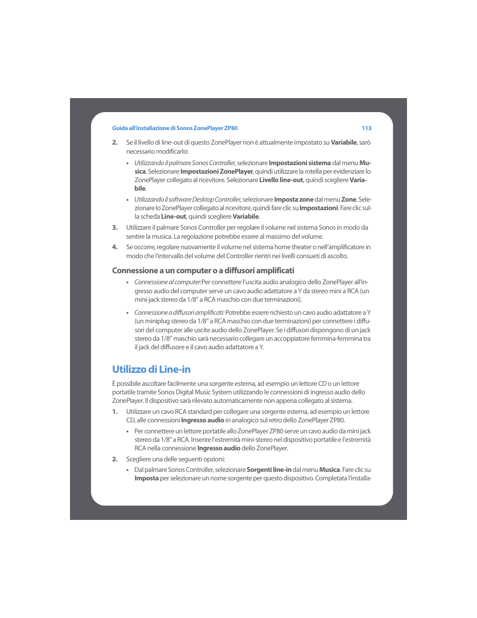 Utilizzo di line-in | Sonos ZonePlayer ZP80 User Manual | Page 117 / 128