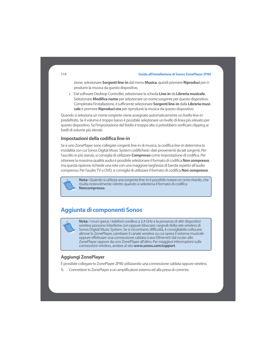 Aggiunta di componenti sonos | Sonos ZonePlayer ZP80 User Manual | Page 118 / 128