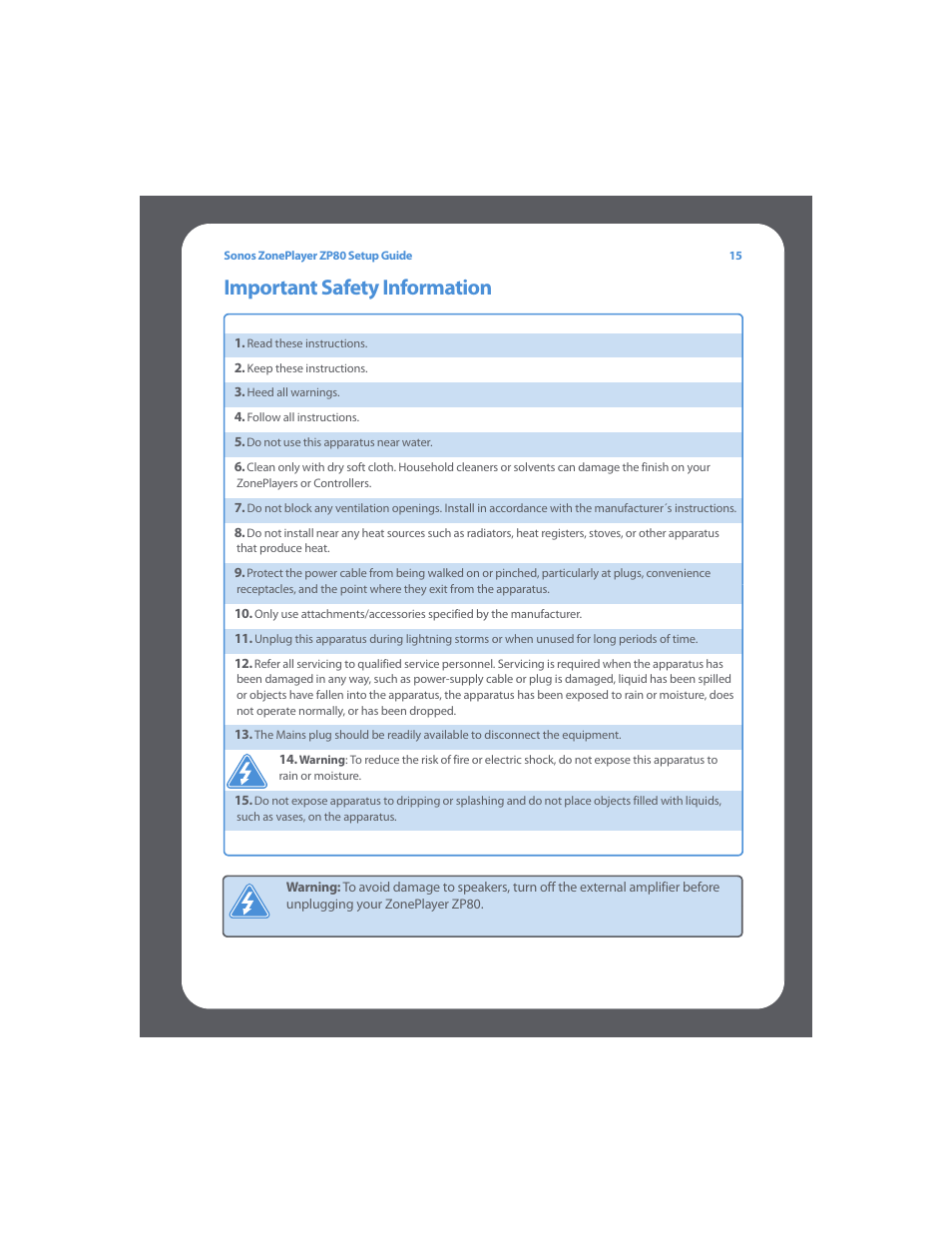 Important safety information | Sonos ZonePlayer ZP80 User Manual | Page 19 / 128