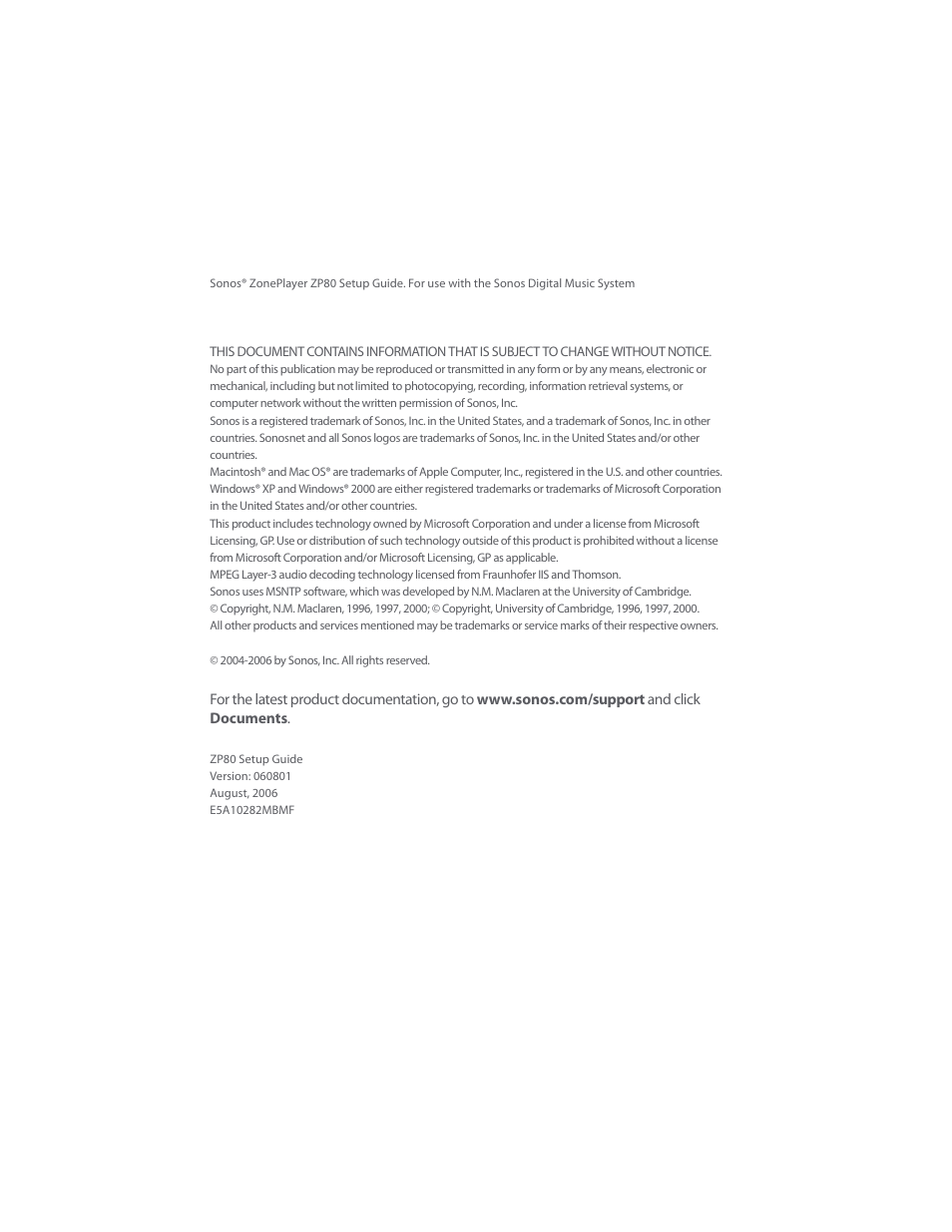 Sonos ZonePlayer ZP80 User Manual | Page 2 / 128