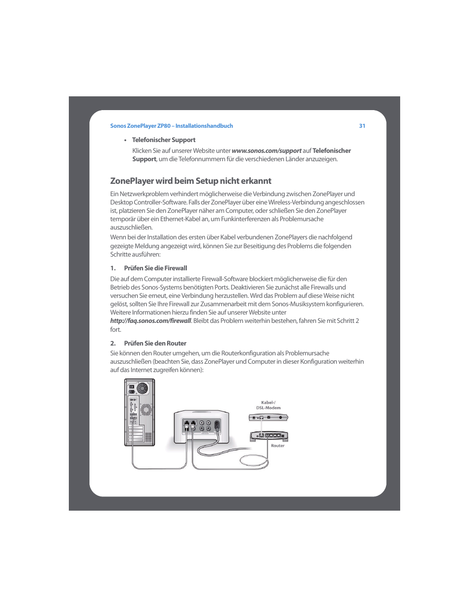 Zoneplayer wird beim setup nicht erkannt | Sonos ZonePlayer ZP80 User Manual | Page 35 / 128