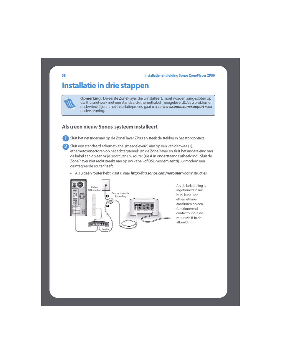 Installatie in drie stappen | Sonos ZonePlayer ZP80 User Manual | Page 42 / 128