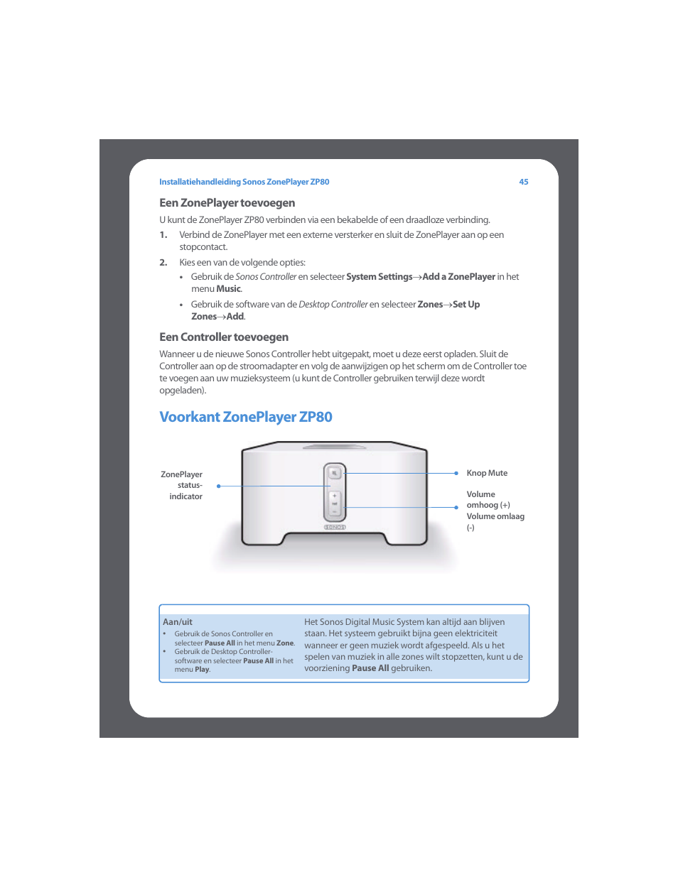 Voorkant zoneplayer zp80 | Sonos ZonePlayer ZP80 User Manual | Page 49 / 128
