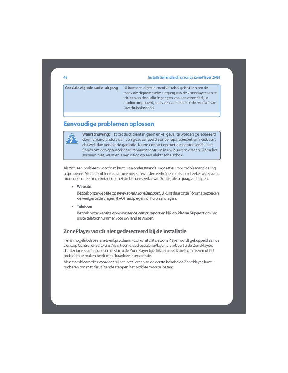 Eenvoudige problemen oplossen | Sonos ZonePlayer ZP80 User Manual | Page 52 / 128