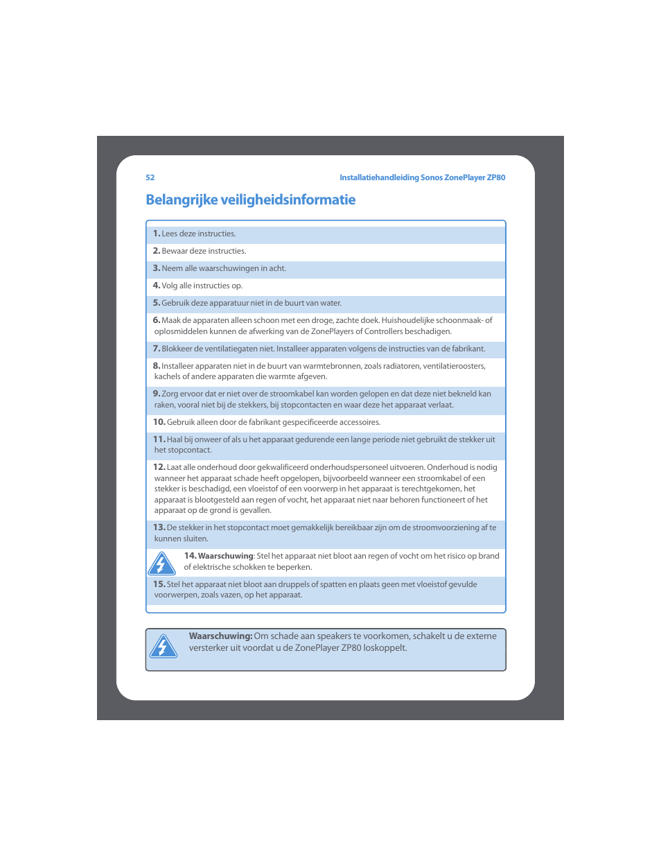 Belangrijke veiligheidsinformatie | Sonos ZonePlayer ZP80 User Manual | Page 56 / 128