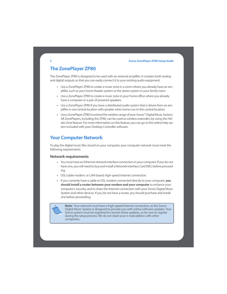 The zoneplayer zp80, Your computer network | Sonos ZonePlayer ZP80 User Manual | Page 6 / 128