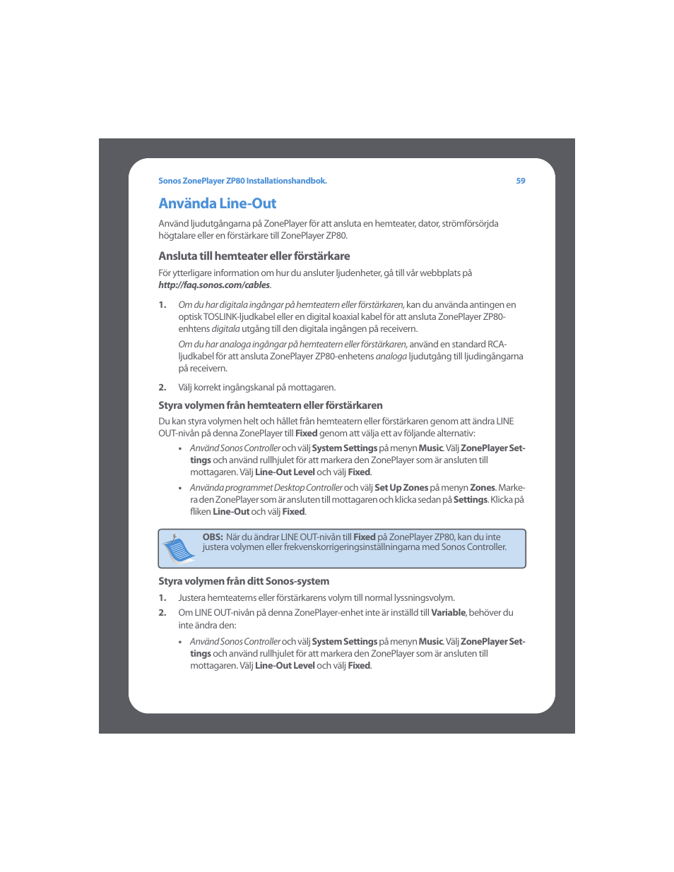 Använda line-out | Sonos ZonePlayer ZP80 User Manual | Page 63 / 128
