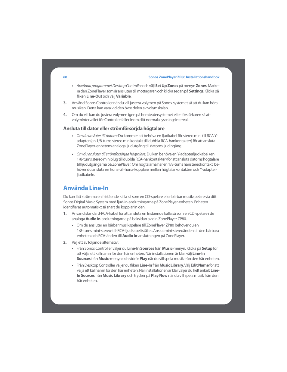 Använda line-in | Sonos ZonePlayer ZP80 User Manual | Page 64 / 128