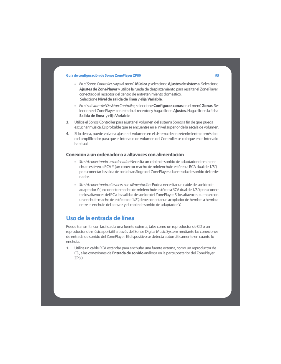Uso de la entrada de línea | Sonos ZonePlayer ZP80 User Manual | Page 99 / 128