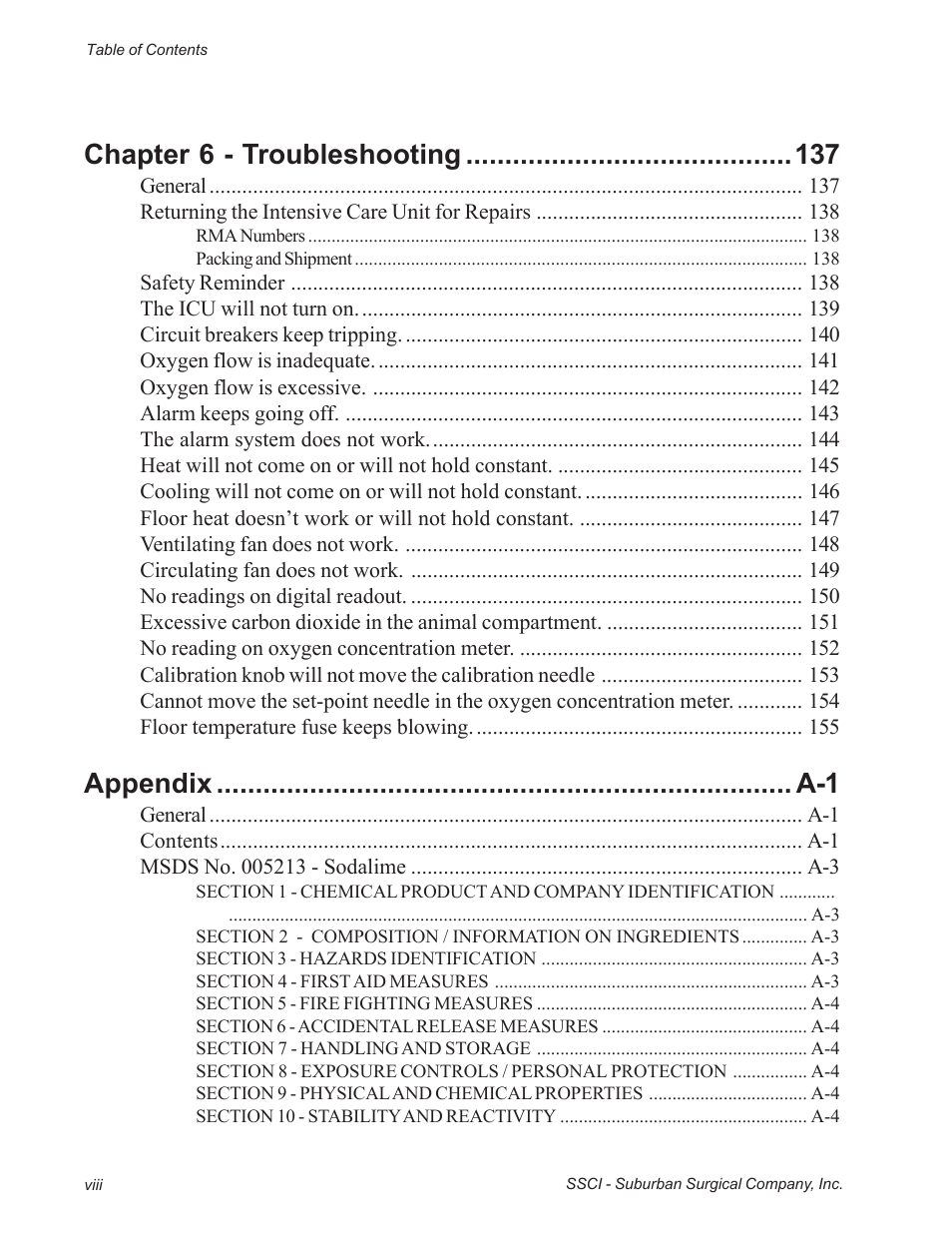 Chapter 6 - troubleshooting | Suburban Mfg REGAL INTENSIVE CARE UNIT 12019-01-NGFREP User Manual | Page 10 / 184