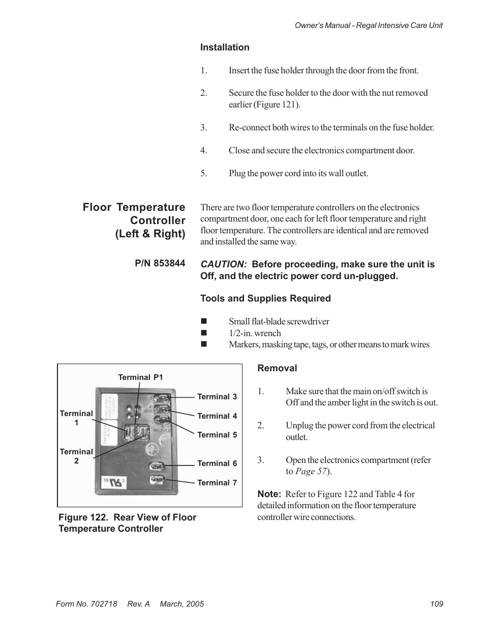 Floor temperature controller (left & right) | Suburban Mfg REGAL INTENSIVE CARE UNIT 12019-01-NGFREP User Manual | Page 121 / 184