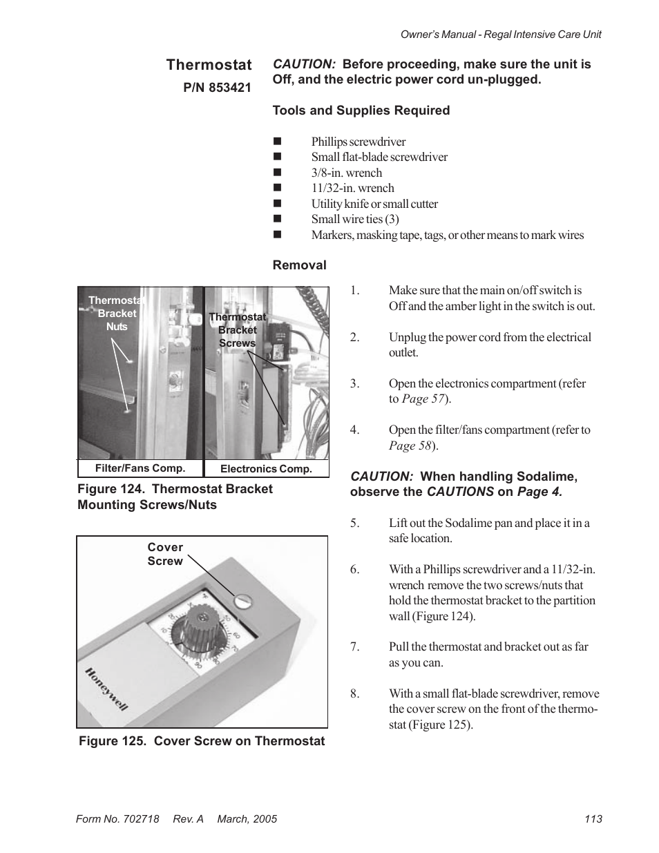 Thermostat | Suburban Mfg REGAL INTENSIVE CARE UNIT 12019-01-NGFREP User Manual | Page 125 / 184