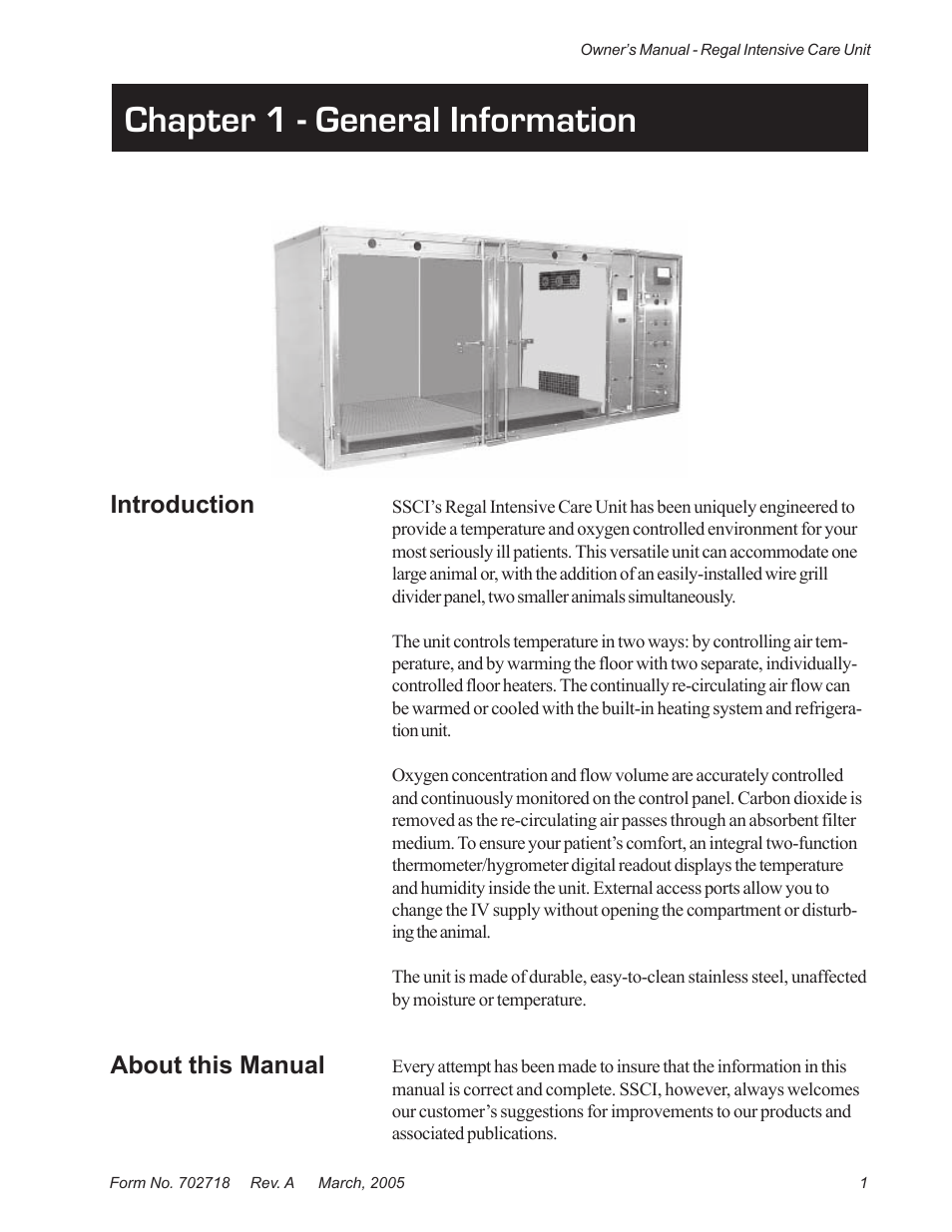 Chapter 1 - general information, Introduction, About this manual | Suburban Mfg REGAL INTENSIVE CARE UNIT 12019-01-NGFREP User Manual | Page 13 / 184