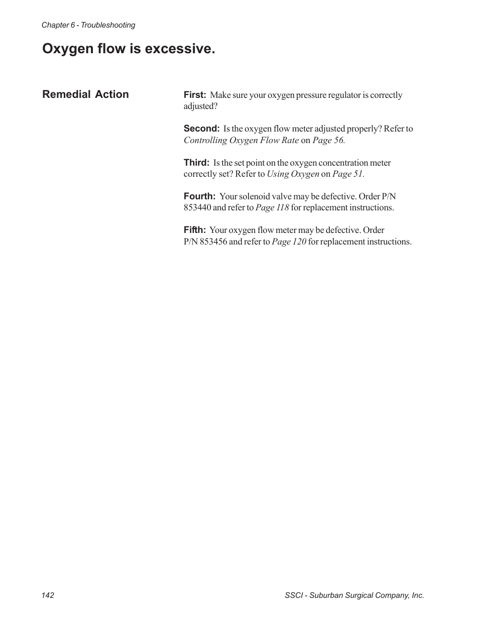 Oxygen flow is excessive | Suburban Mfg REGAL INTENSIVE CARE UNIT 12019-01-NGFREP User Manual | Page 154 / 184