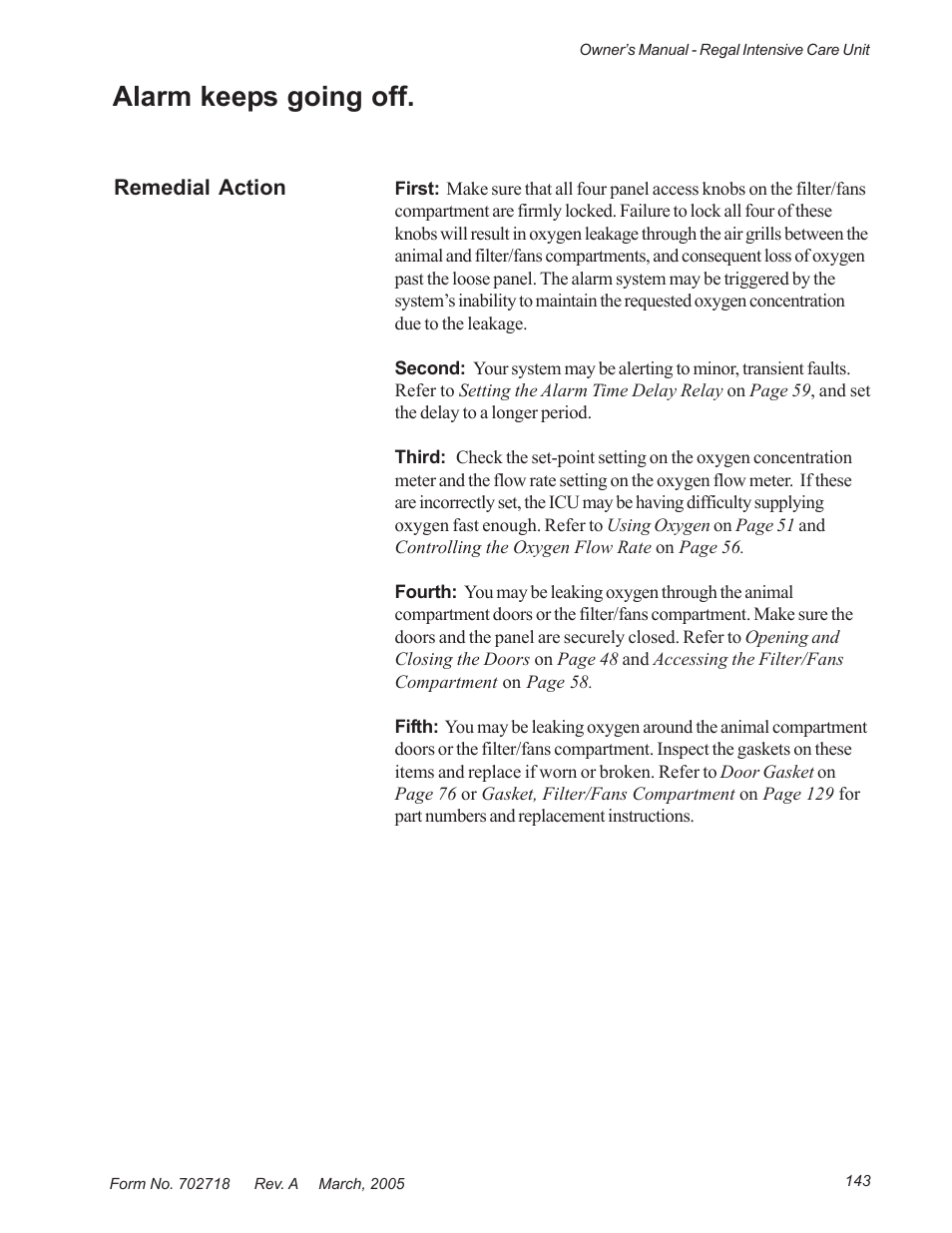 Alarm keeps going off | Suburban Mfg REGAL INTENSIVE CARE UNIT 12019-01-NGFREP User Manual | Page 155 / 184