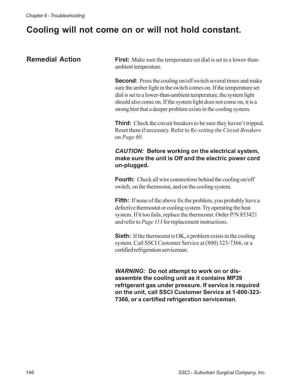 Cooling will not come on or will not hold constant | Suburban Mfg REGAL INTENSIVE CARE UNIT 12019-01-NGFREP User Manual | Page 158 / 184