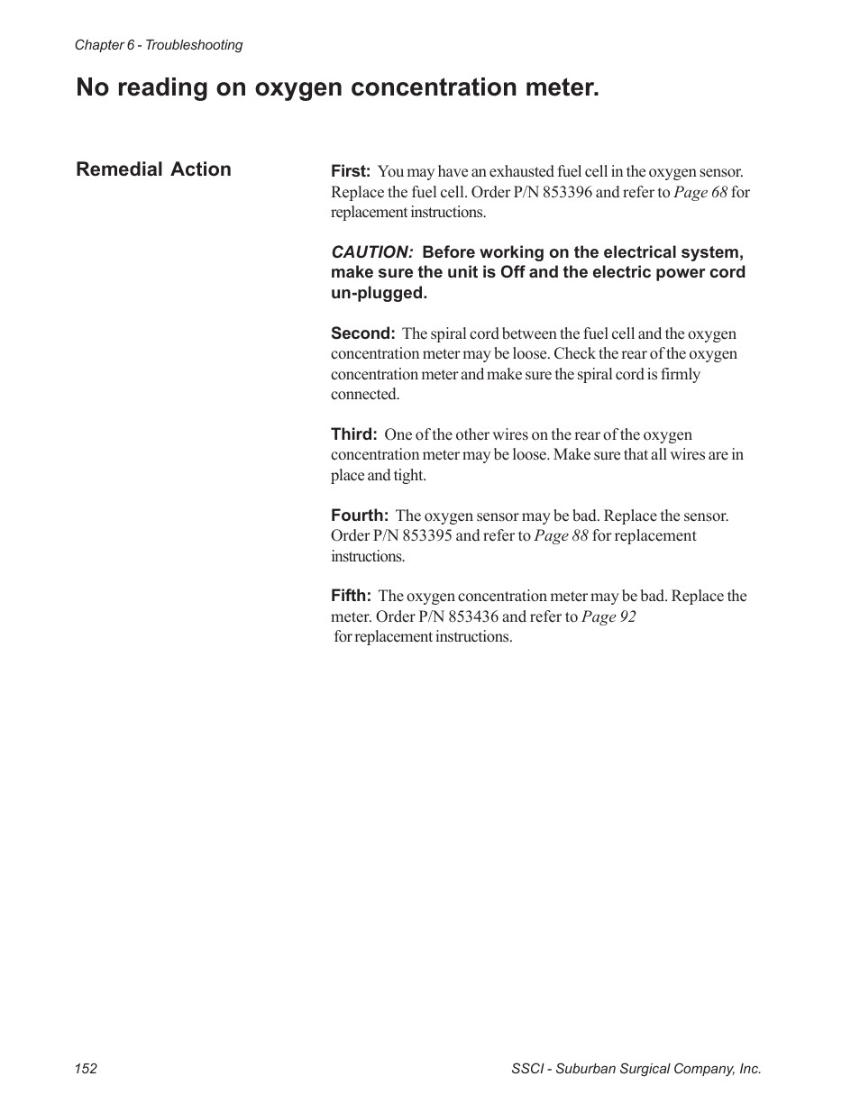 No reading on oxygen concentration meter | Suburban Mfg REGAL INTENSIVE CARE UNIT 12019-01-NGFREP User Manual | Page 164 / 184