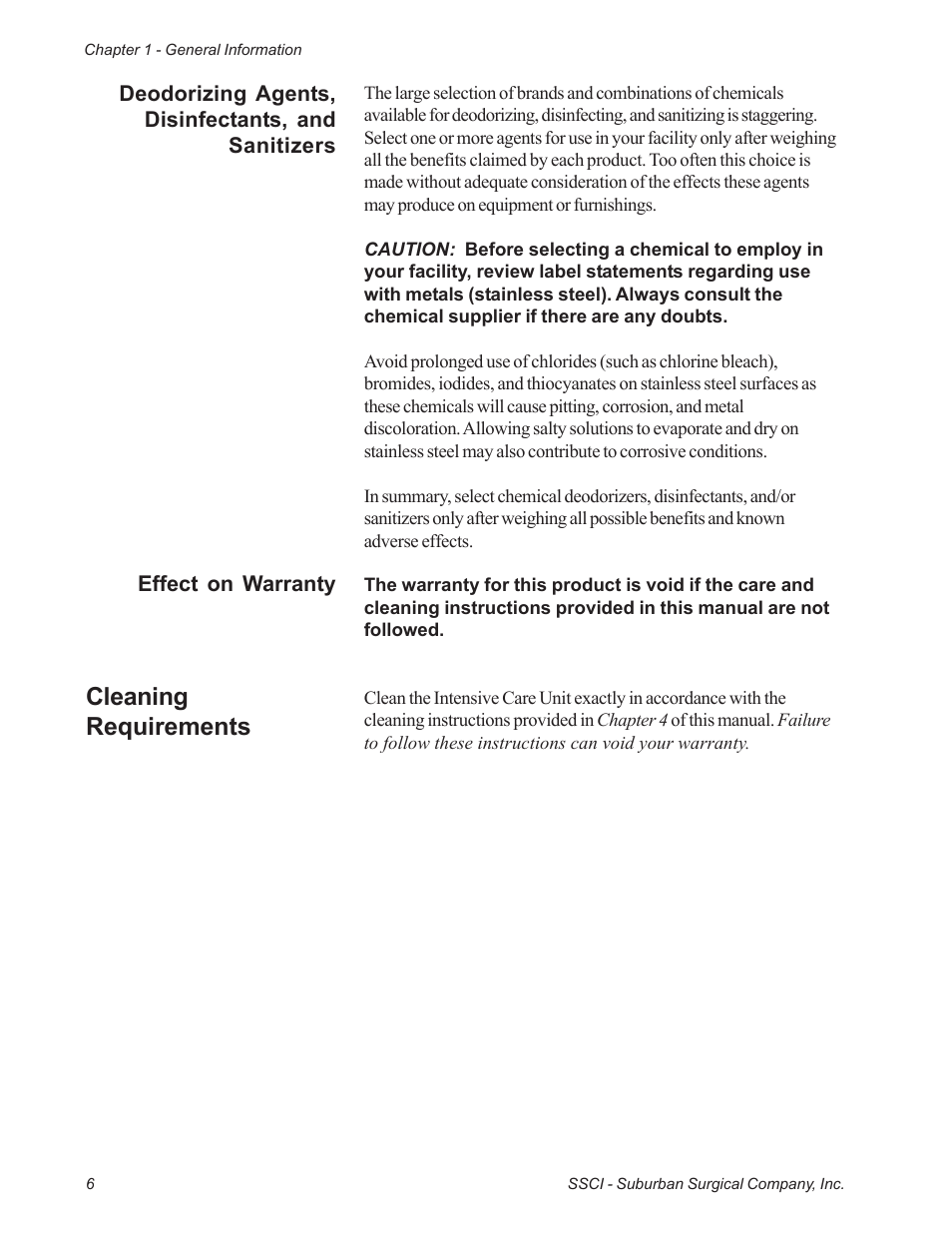 Cleaning requirements | Suburban Mfg REGAL INTENSIVE CARE UNIT 12019-01-NGFREP User Manual | Page 18 / 184