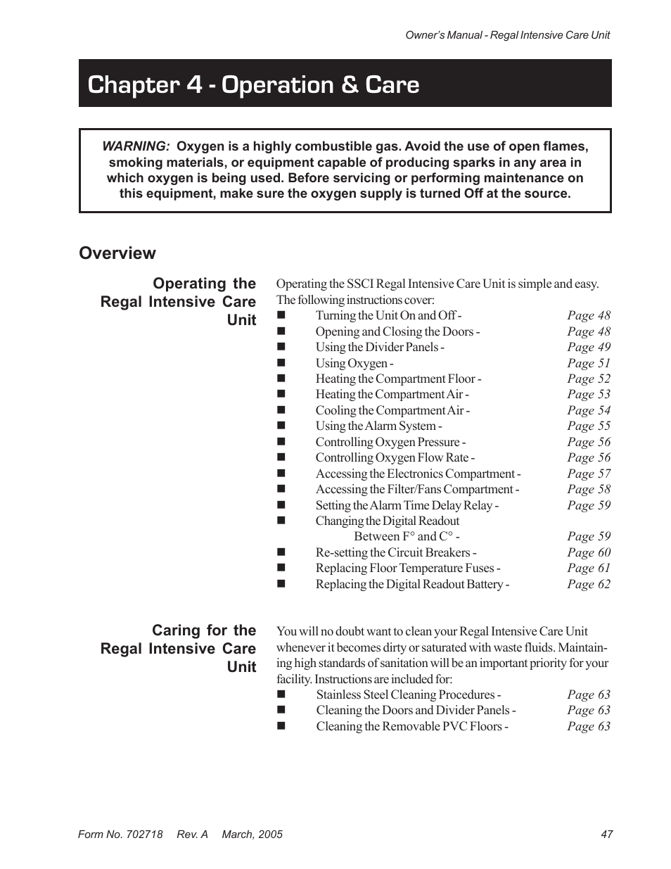 Chapter 4 - operation & care, Overview | Suburban Mfg REGAL INTENSIVE CARE UNIT 12019-01-NGFREP User Manual | Page 59 / 184