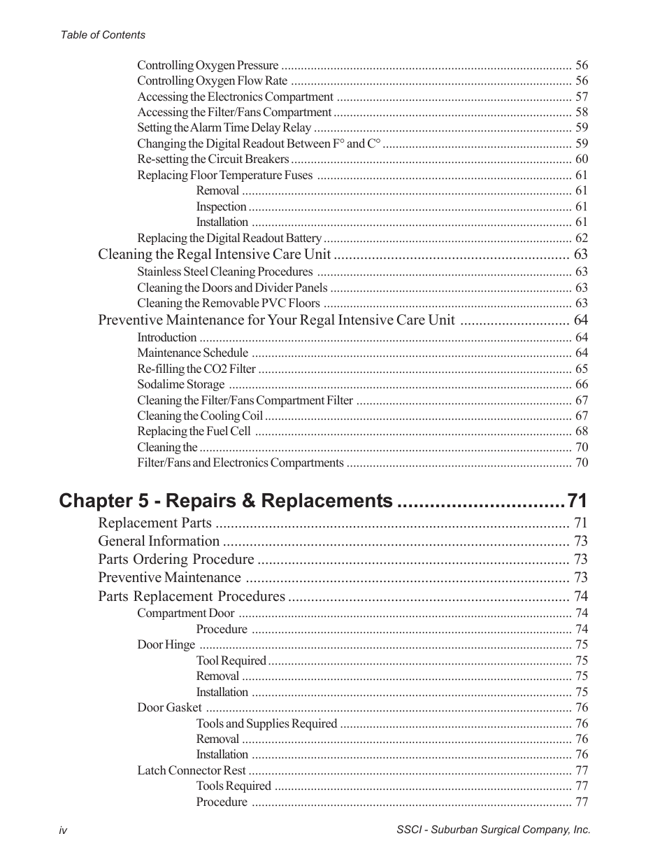 Chapter 5 - repairs & replacements | Suburban Mfg REGAL INTENSIVE CARE UNIT 12019-01-NGFREP User Manual | Page 6 / 184