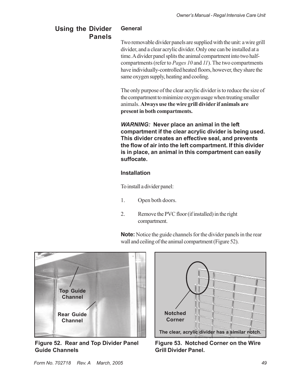 Using the divider panels | Suburban Mfg REGAL INTENSIVE CARE UNIT 12019-01-NGFREP User Manual | Page 61 / 184