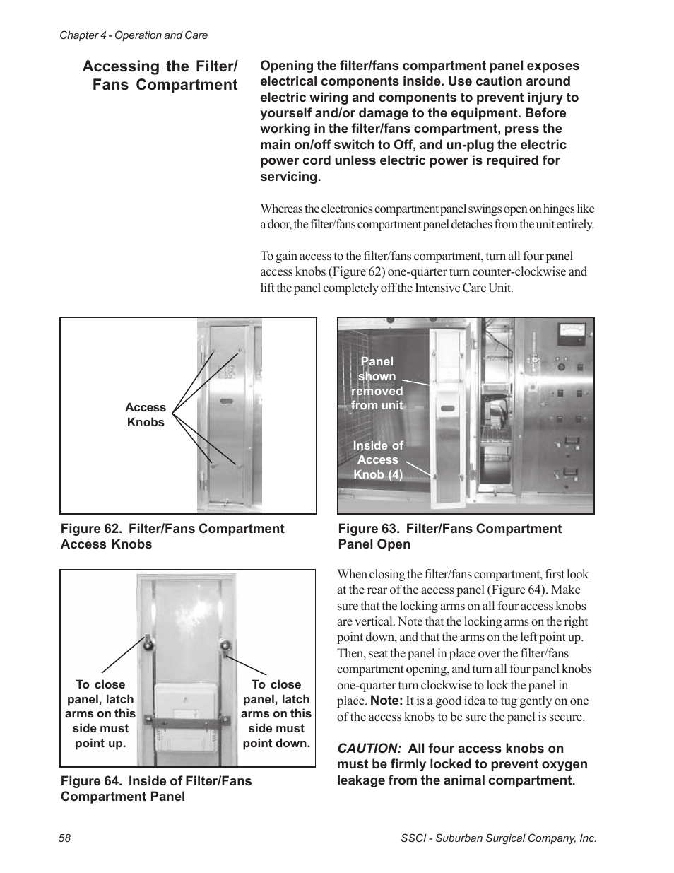 Accessing the filter/ fans compartment | Suburban Mfg REGAL INTENSIVE CARE UNIT 12019-01-NGFREP User Manual | Page 70 / 184